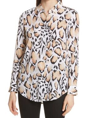 Equipment Femme Signature Silk Leopard Print Button Down Blouse XS